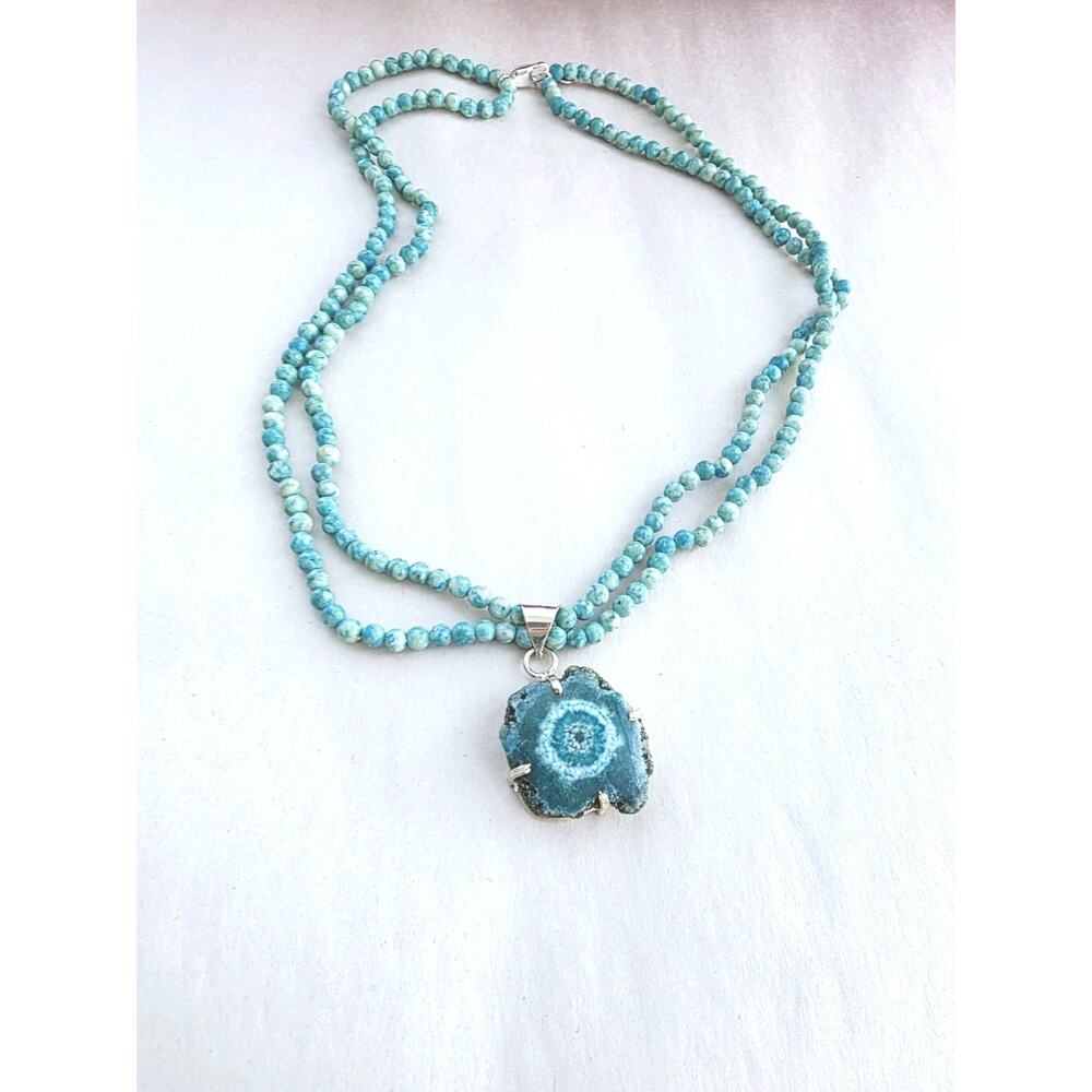 Sterling 925 Turquise Blue Jasper Necklace coquette fairy Blue Solar Quartz Box